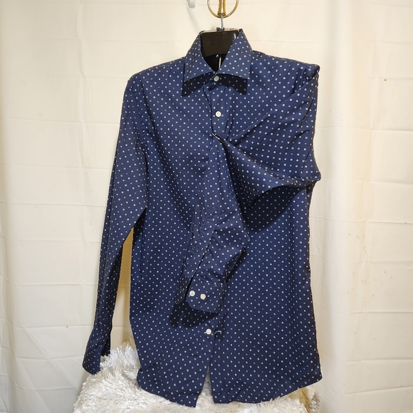 Drak Blue Box print Banana Republic Gran Fit Dress Shirt size: M - Picture 6 of 12
